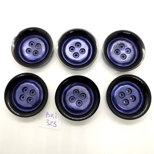 6 boutons en résine bleu foncé - 36mm - bri323