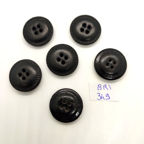 6 boutons en cuir noir - 23mm - bri349