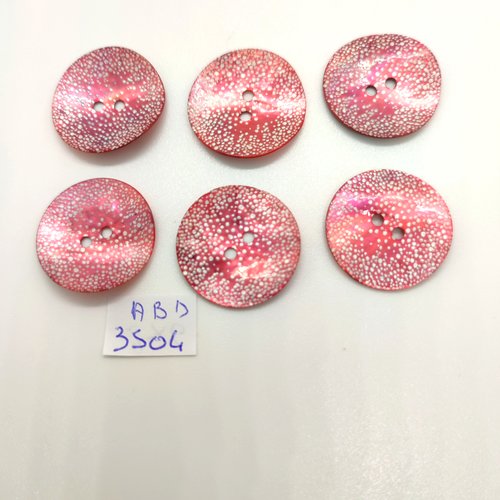 6 boutons en nacre rose et moucheté blanc - 23mm - abd3504