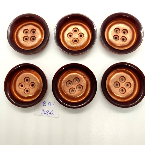 6 boutons en résine marron - 22mm - bri326bis