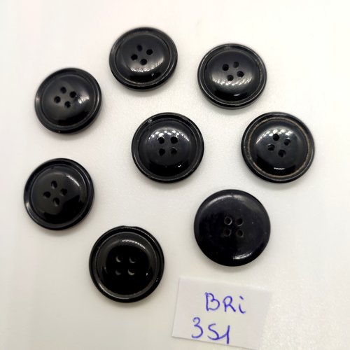 7 boutons en résine noir - 18mm - bri351