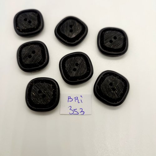 7 boutons en résine noir - 20x20mm - bri353