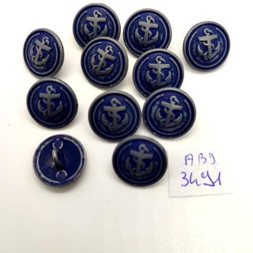 12 boutons en métal bleu foncé (ancre) - 15mm - abd3491