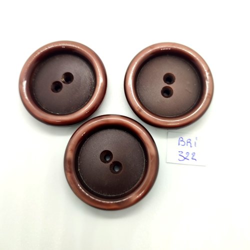 3 boutons en résine marron - 39mm - bri322