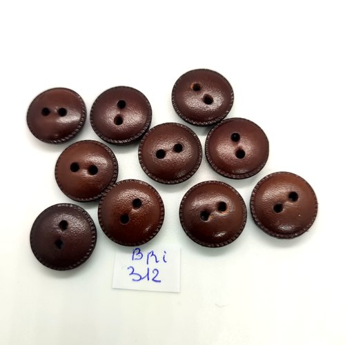 10 boutons en cuir marron - 18mm - bri312