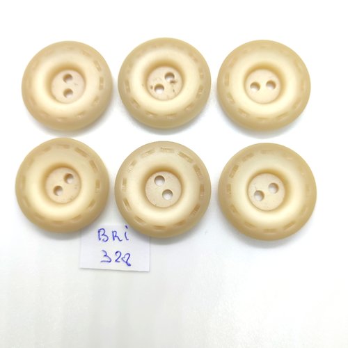 6 boutons en résine beige - 27mm - bri328
