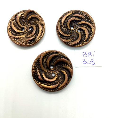 3 boutons en métal doré et bonze- 28mm - bri303