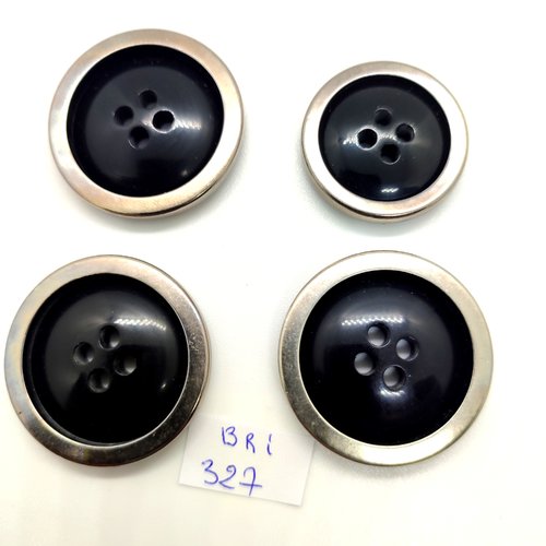 4 boutons en résine noir et métal argenté - 35mm et 29mm - bri327