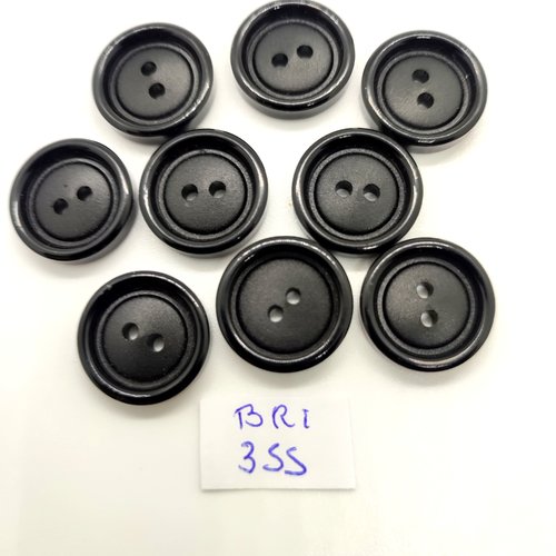 9 boutons en résine noir - 18mm - bri355