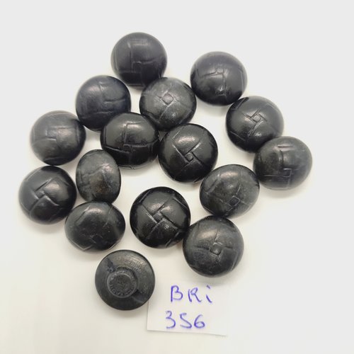 16 boutons en cuir noir - 15mm - bri356