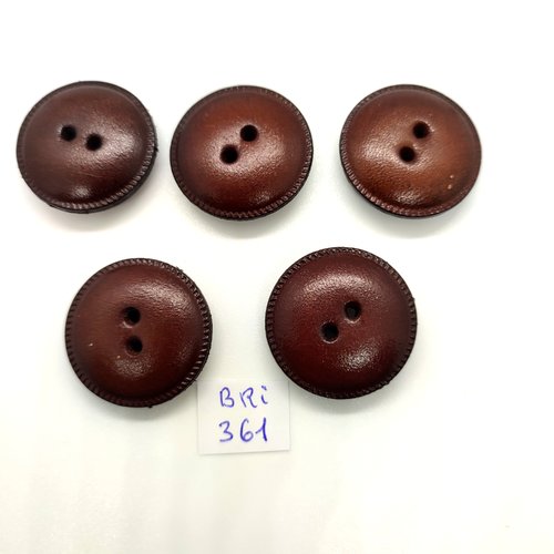 5 boutons en cuir marron - 28mm - bri361