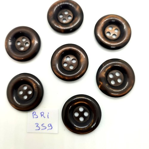 7 boutons en résine marron foncé - 23mm - bri359