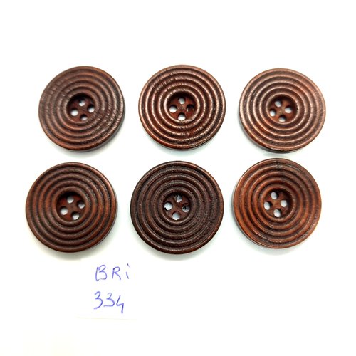 6 boutons en bois marron foncé - 25mm - bri334
