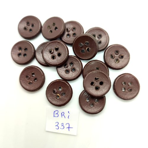 16 boutons en cuir marron foncé - 15mm - bri337
