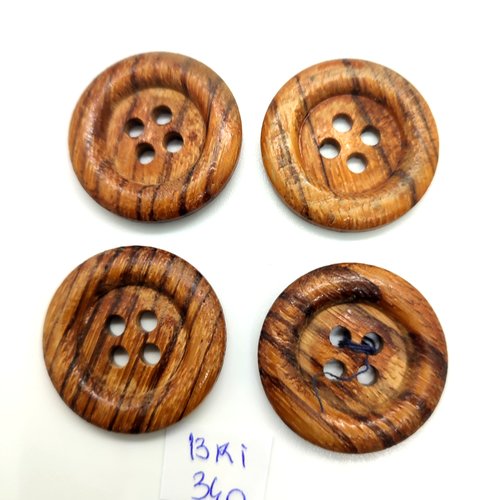 4 boutons en résine marron - 30mm - bri340