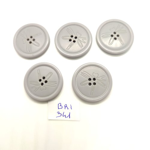 5 boutons en résine gris clair - 28mm - bri341