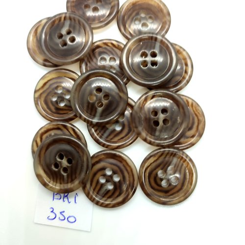 16 boutons en résine marron / taupe - 20mm - bri350