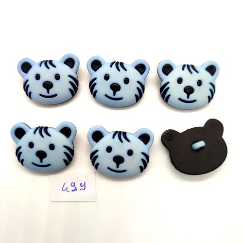 6 boutons fantaisie en résine bleu et noir (ours) - 23x29mm - 499