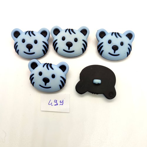 5 boutons fantaisie en résine bleu et noir (ours) - 23x29mm - 499