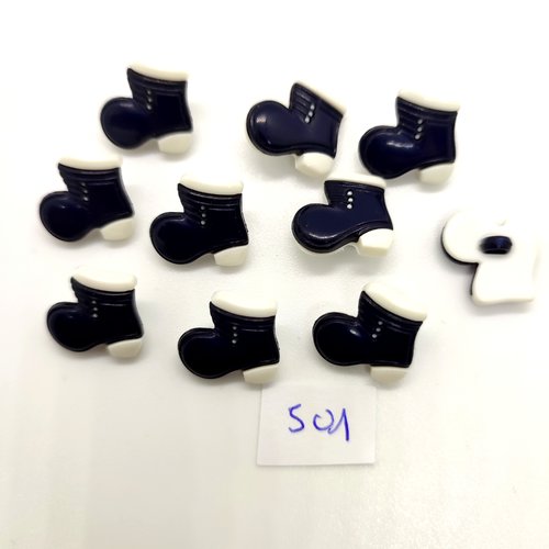 10 boutons fantaisie en résine bleu foncé blanc (des bottes) - 15mm - 501