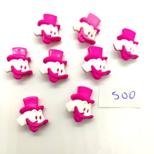 8 boutons fantaisie en résine fuchsia et blanc (donald) - 15x17mm - 500
