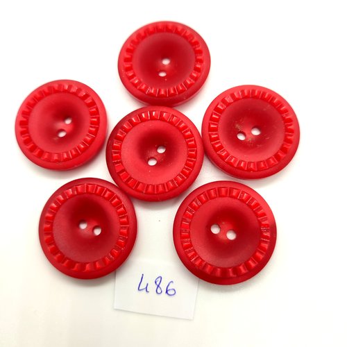 6 boutons en résine rouge - 27mm - 486