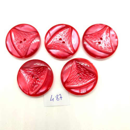 5 boutons en résine rouge - 31mm - 487
