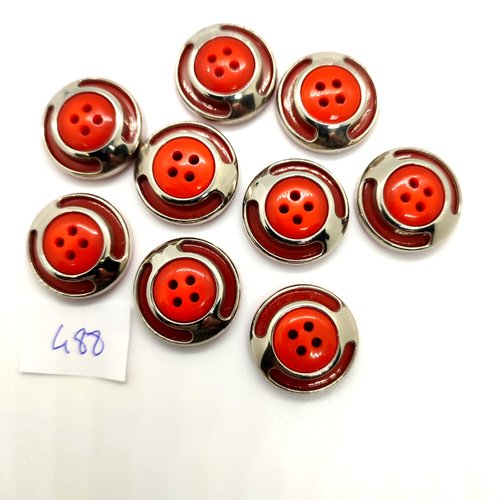 9 boutons en résine orange foncé et argenté - 20mm - 488