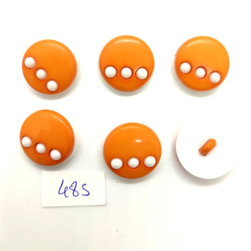6 boutons en résine orange et blanc - 19mm - 485