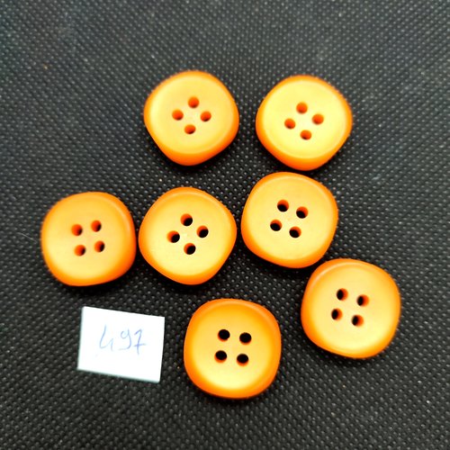 7 boutons en résine orange - 20x20mm - 497
