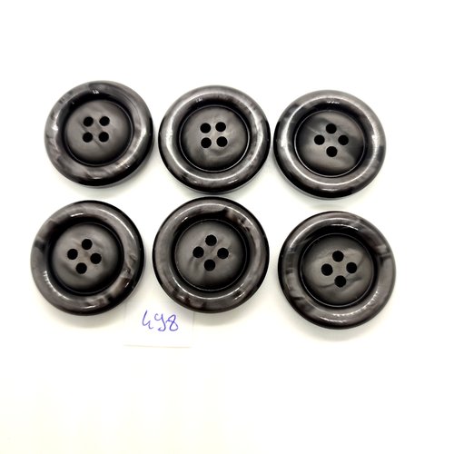 6 boutons en résine gris foncé - 21mm - 498