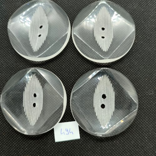 4 boutons en résine transparent - 49mm - 494