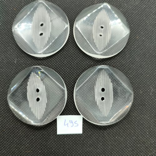4 boutons en résine transparent - 43mm - 495