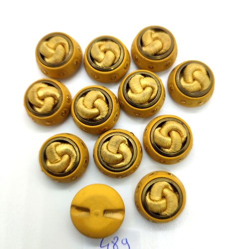 12 boutons en passementerie et résine beige foncé / ocre - 12mm - 489