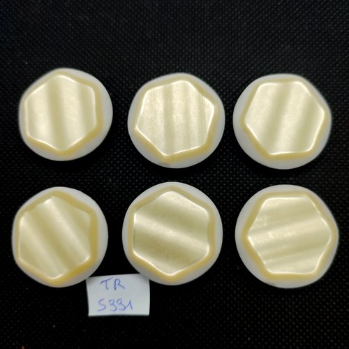 6 boutons en résine blanc et jaune - 30mm - tr5331