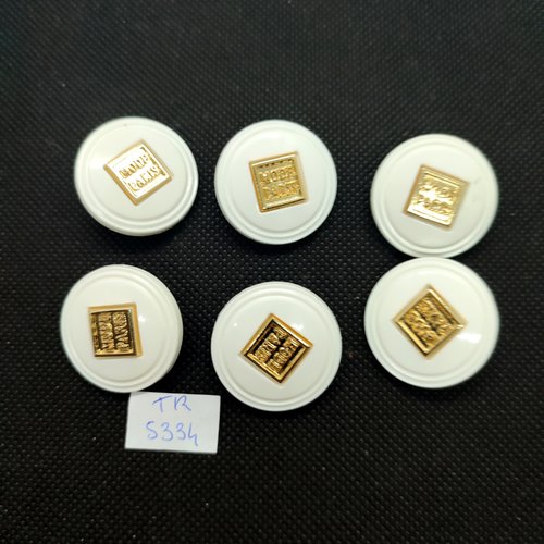 6 boutons en résine blanc et doré - 28mm - tr5334