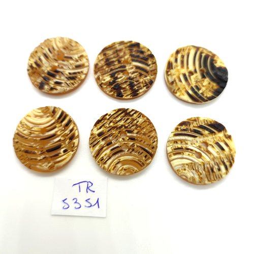 6 boutons en résine beige / marron - 24mm - tr5351