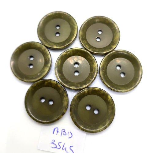7 boutons en résine kaki / vert - 23mm - abd3545