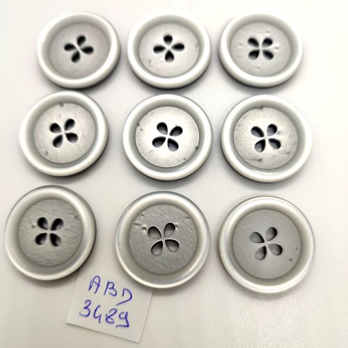 9 boutons en résine gris - 23mm - abd3489