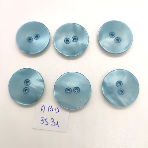 6 boutons en résine bleu - 20mm - abd3531
