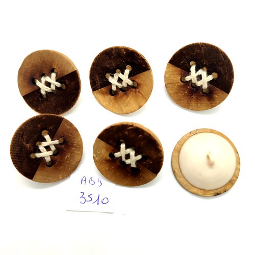 6 boutons en résine marron et beige - 31mm - abd3510