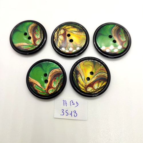 5 boutons en résine multicolore - 28mm - abd3513