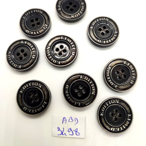 9 boutons en résine noir - 20/21mm - abd3498
