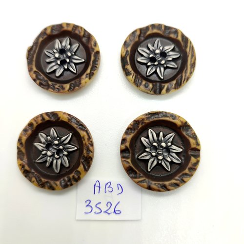 4 boutons en résine marron et gris - 25mm - abd3526
