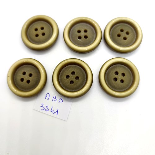 6 boutons en résine beige et vert - 26mm - abd3541