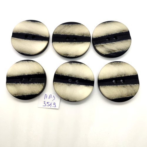 6 boutons en résine noir et blanc cassé - 38mm - abd3519