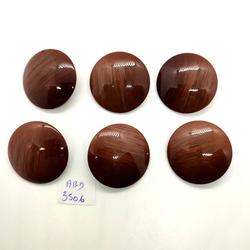 6 boutons en résine marron - 26mm - abd3507