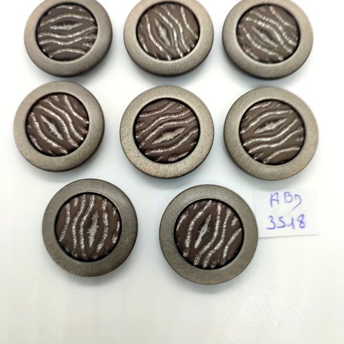 8 boutons en résine marron / taupe - 28mm - abd3518