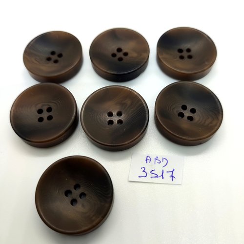7 boutons en résine marron - 27mm - abd3517