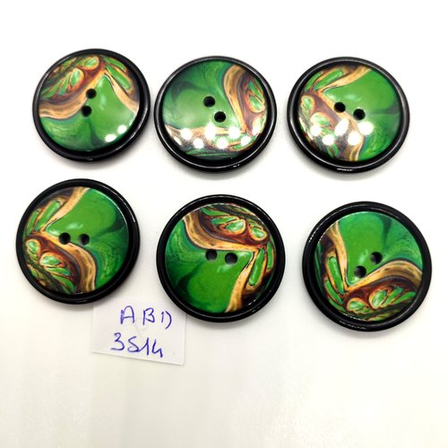 6 boutons en résine vert - 28mm - abd3514
